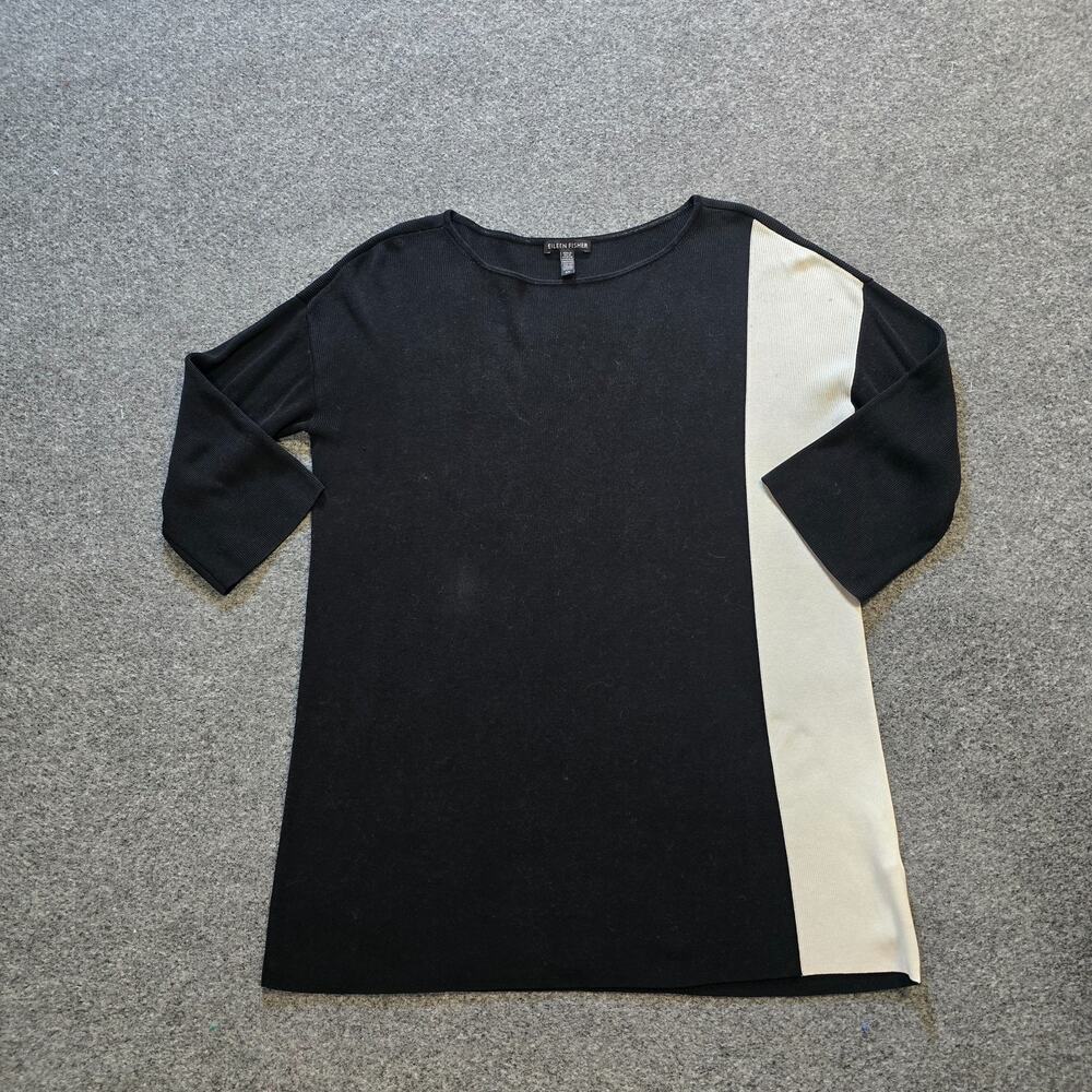 Eileen Fisher Sweater Womens Size Small Black Colorblock Knit Boxy Casual Career